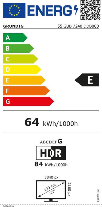 Label énergétique Grundig 55 GUB 7240 (55", LCD, DHU, 2022)