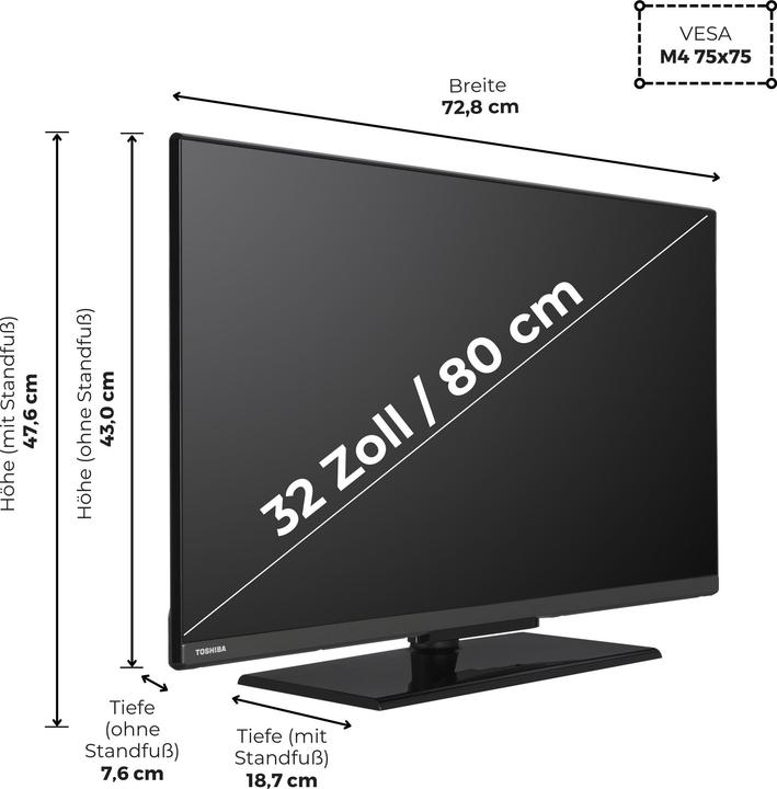 Produktbild Toshiba Fernseher 32 Zoll Smart TV VIDAA Full HD Fernseher HDR Smart TV mit Triple-Tuner, LED TV (32", LED, Full HD)