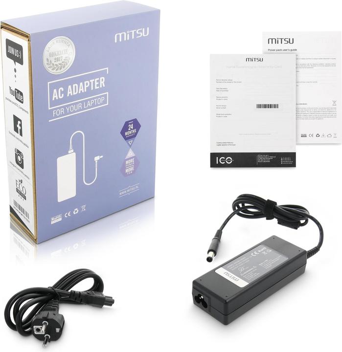 Produktbild Mitsu notebook charger 19.5v 4.62a 7.4x5.0 pin - dell (90 W)