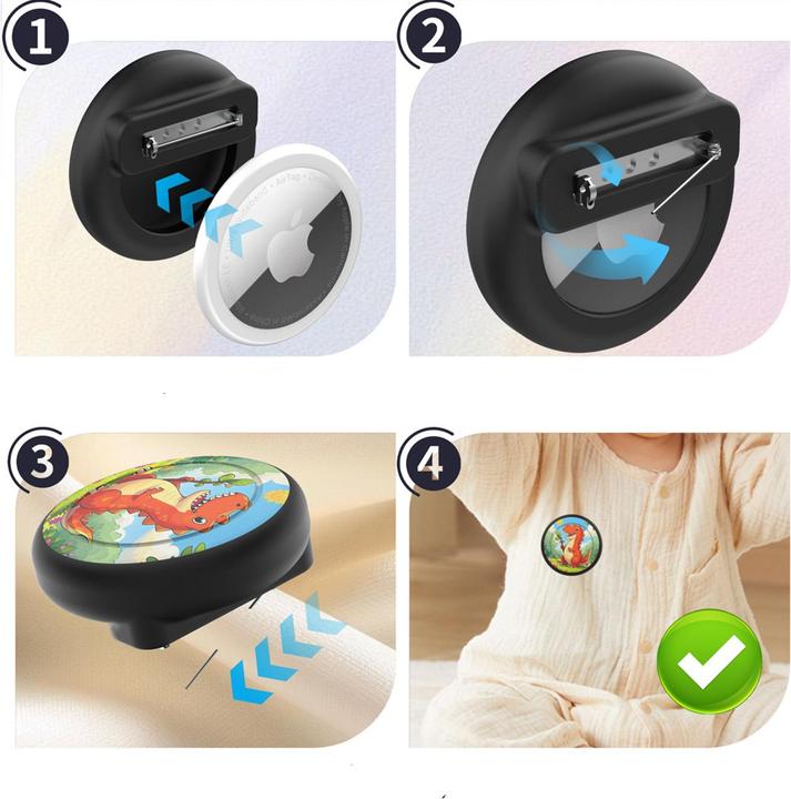 Produktbild Hurtel AirTag-Badge-Hülle – Schwarz mit Dinosaurier-Print