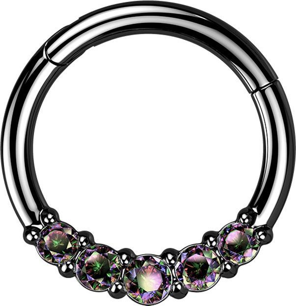 Produktbild Star Piercing Micro Segmentring klappbar schwarz fünf Kristallen dunkel multicolor (Chirurgenstahl 316L, ohne Messing)