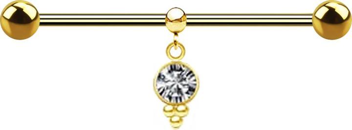 Image du produit Star Piercing Barbell plaqué or deux boules avec boule anneau pendentif cristal argent (sans laiton, Acier chirurgical 316L)