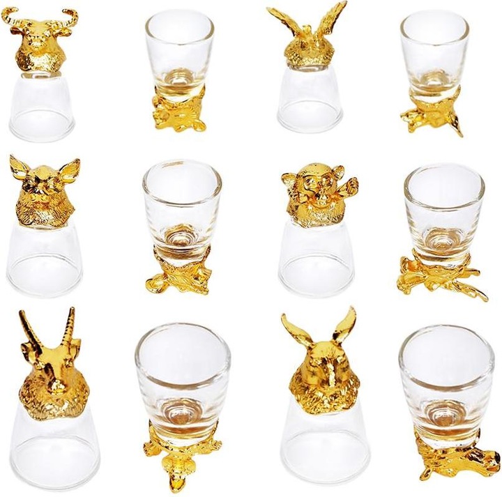 Image du produit JTI Signe du zodiaque chinois, décanteur avec 12 verres - Or