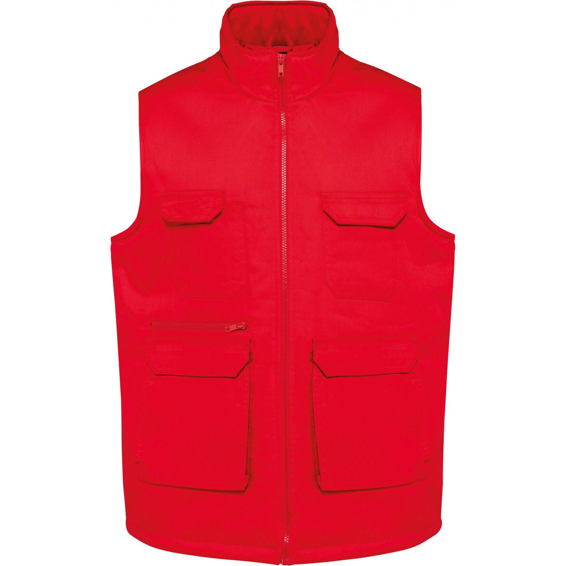 Kariban, Weste, Gepolsterte Polycotton-Multitaschen-Weste, Rot, (M)