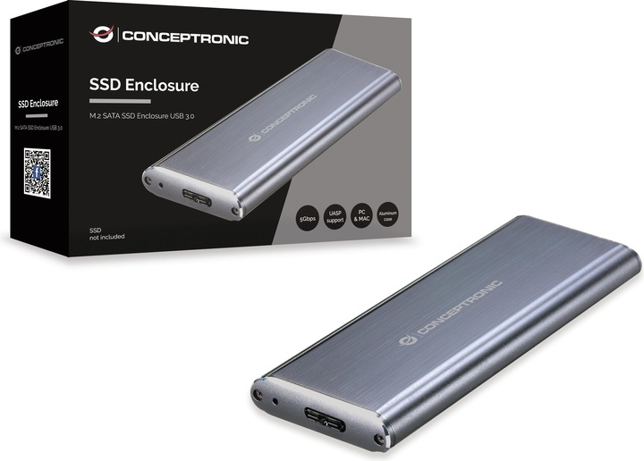Produktbild Conceptronic SSD Gehäuse M.2 USB3.0 SATA grau - Gehäuse - USB 3.0 (M.2)