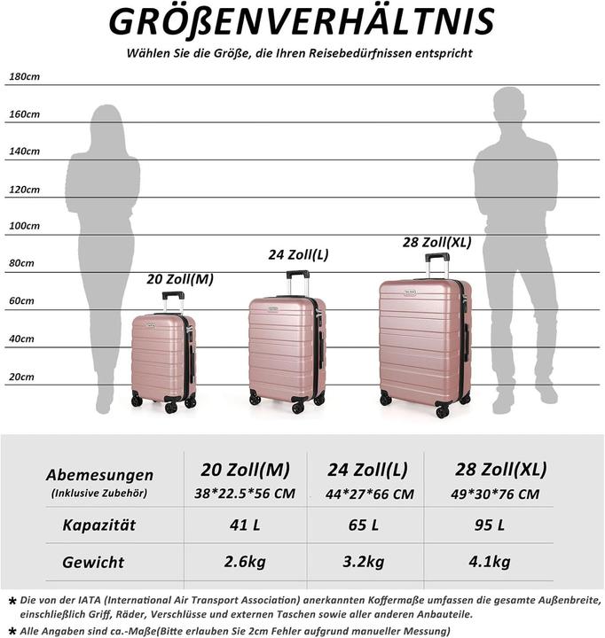 Image du produit Tan.Tomi Ensemble de 3 valises rigides (95 l, Bagage à main (jusqu'à 50l), M (50 - 90l), L (90 - 115l))