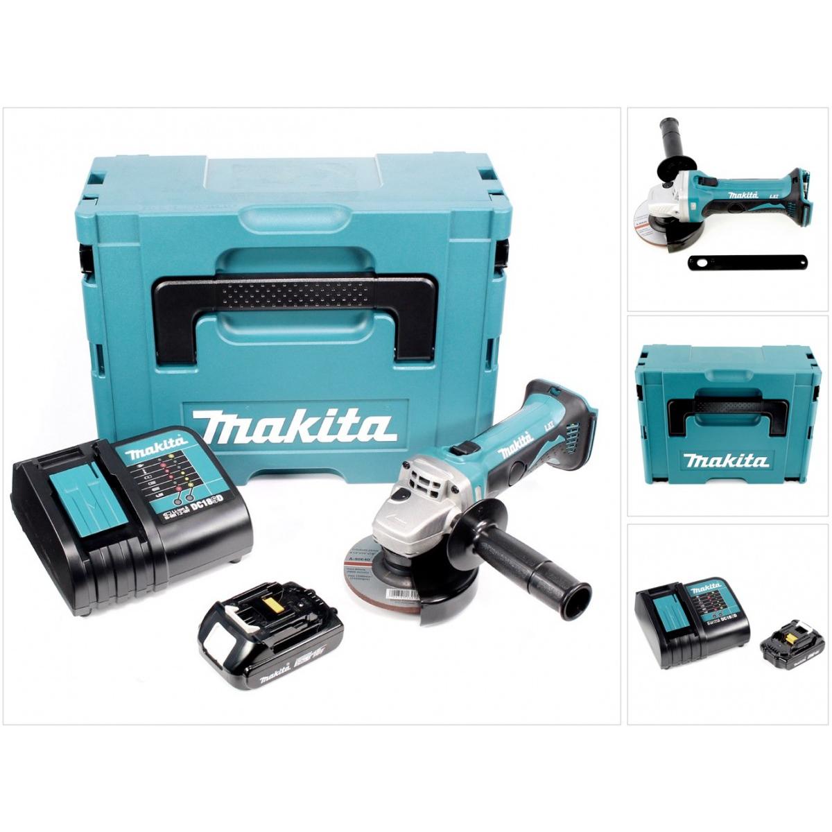 Makita, Winkelschleifer, DGA 452 SA1J Akku Winkelschleifer 18 V 115 mm + 1x Akku 2,0 Ah + Ladegerät + Makpac (115 mm)