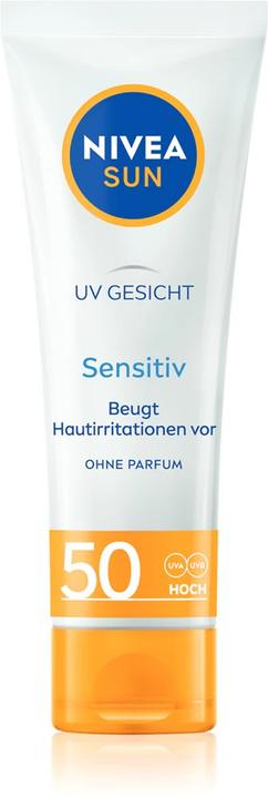 NIVEA Sun, Gesichtscreme, beruhigt Reizungen, SPF 50+, 50 ml (Sonnencreme, SPF 50, 50 ml)