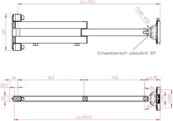 Actual product image Novus Folding arm III XL 800 (Wall, 22", 10 kg)