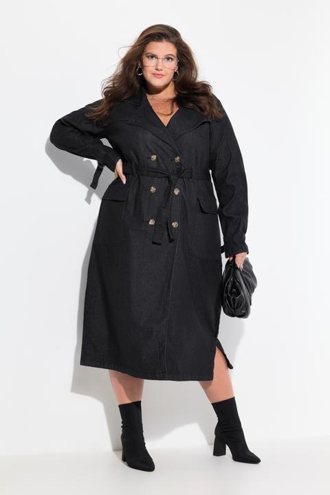 Image du produit Ulla Popken Trench-coat en jean, col à revers et double rangée de boutons. Style vintage. (50, 52)