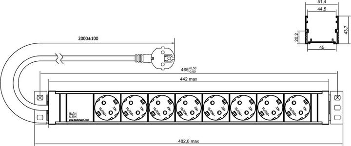 Produktbild Bachmann Verlängerungsschnur (Rack (8 x, CEE 7/3, 2 m)