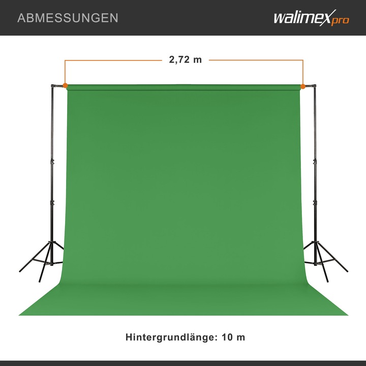 Actual product image Walimex pro Background cardboard 2,72x10m green chroma (272 cm, 1000 cm)
