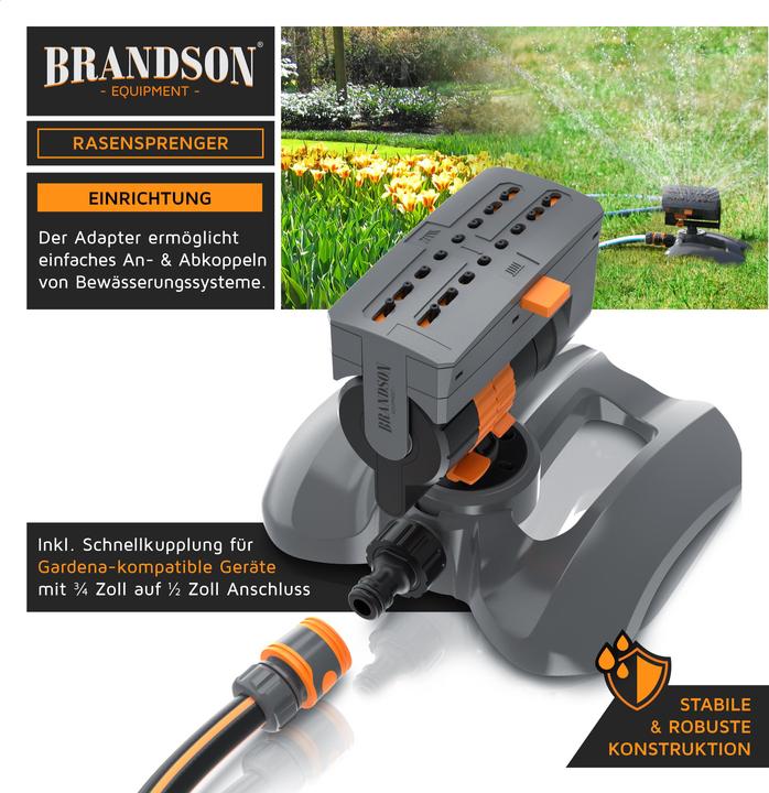 Produktbild Brandson 4x Viereckregner Garten Sprinkler, Rasensprenger rotierend, Oszillationsregner 16 Düsen, max. 180 m² (Viereckregner)