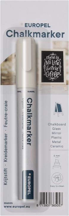 Immagine prodotto Europel Pennarello a gesso 6 mm, confezione blister da 1, bianco (Bianco, 6 mm, 1 x)