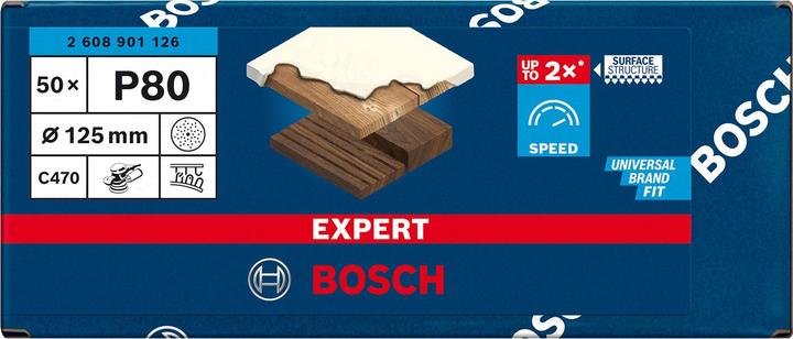 Immagine prodotto Bosch Professional Zubehör EXPERT C470 Carta vetrata multiforo per levigatrice rotorbitale, 125 mm, G 80, 50 pezzi. (80)