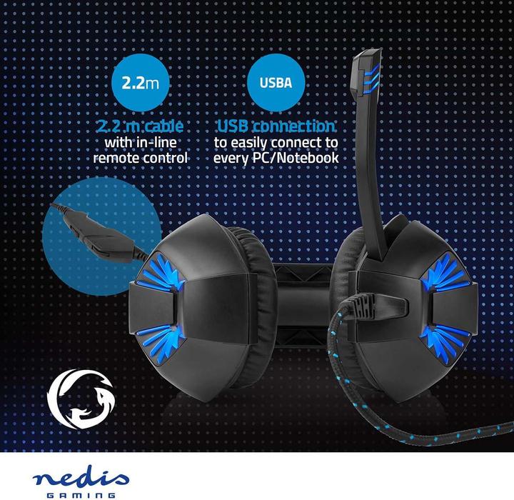 Actual product image Nedis Gaming Headset | Over Ear | Stereo | USB Type-A / 2x 3.5 mm | Foldable Microphone | 2.20 m | L (Cable)