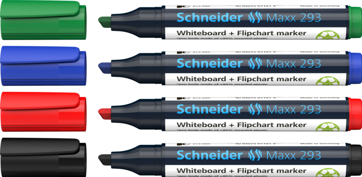 Actual product image Schneider 4 Maxx 293 whiteboard and flipchart markers, assorted colours 2.0 (Red, Blue, Black, Green, 2 mm, 1 x)
