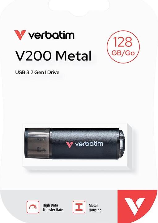 Actual product image Verbatim V200 Metal USB3.2 128GB Aluminium, r/w 80/200MBs 30212 (128 GB, USB-A)