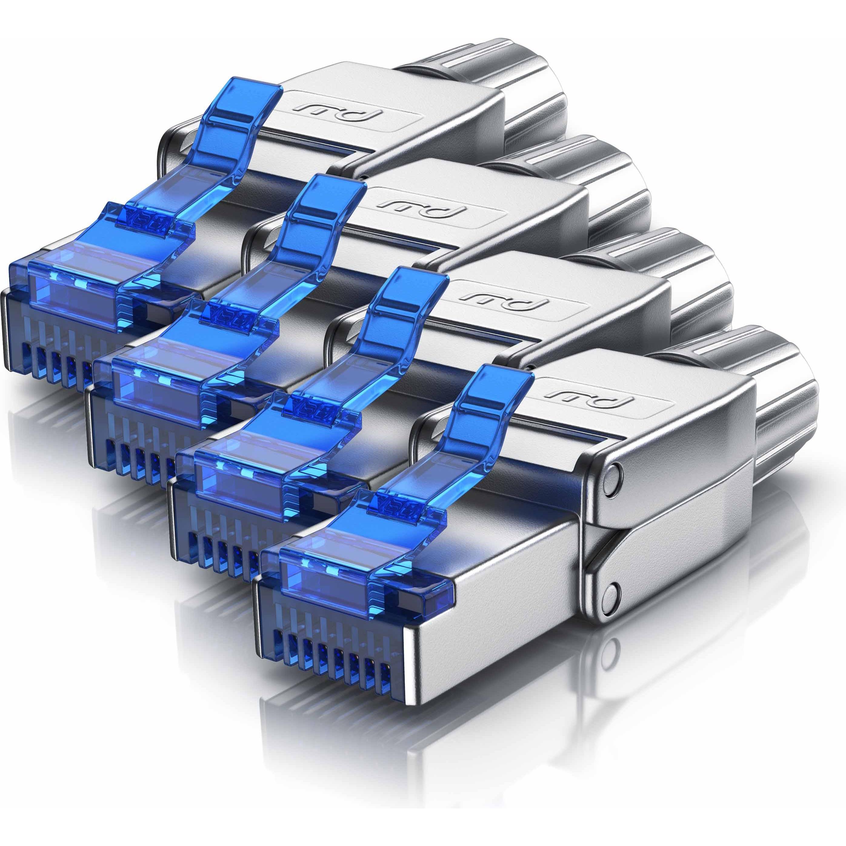 Primewire 4x Netzwerkstecker feldkonfektionierbar RJ45 CAT 8, Steckverbinder CAT8 für LAN Kabel Netzwerkkabel (Netzwerkk...