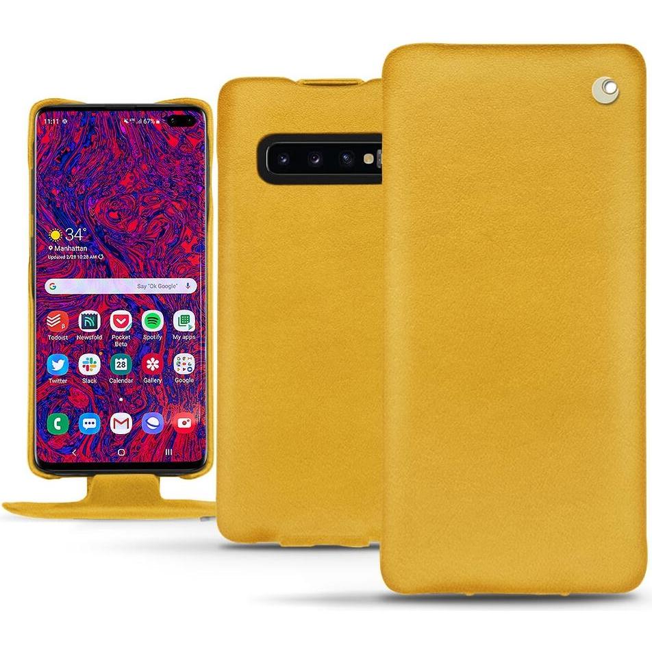 Noreve Lederschutzhülle vertikal (Samsung Galaxy S10+), Smartphone Hülle, Orange