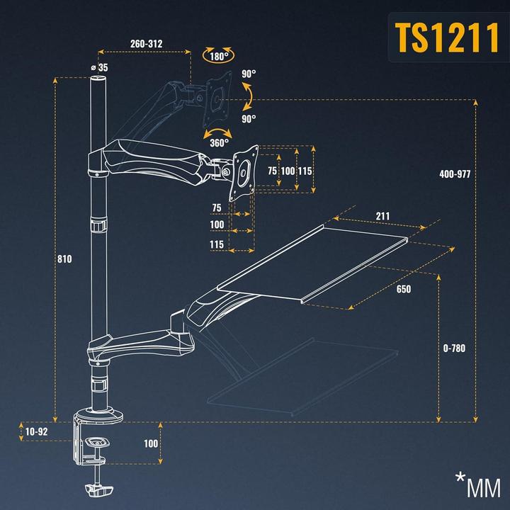 Produktbild Ricoo Supporto Monitor Rotante per Postazione di Lavoro Sit Stand (Tisch, 27", 9 kg)