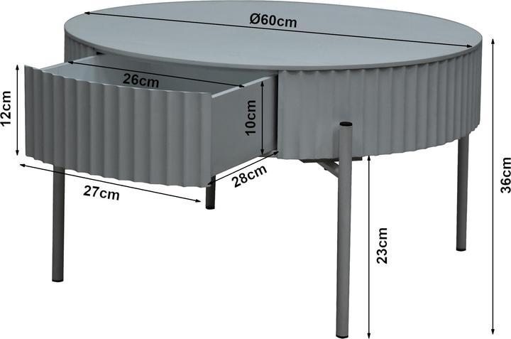 Image du produit En.Casa Couchtisch Rill mit Schublade 36xØ60 cm Grau (60 x 36 cm)