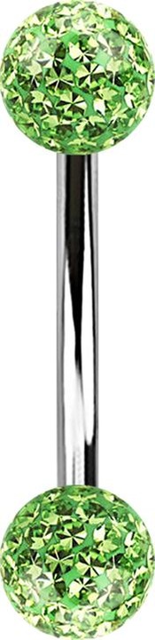 Produktbild Star Piercing Banane silber mit zwei Kristall Kugeln hellgrün Epoxy Schutzschicht (Chirurgenstahl 316L)