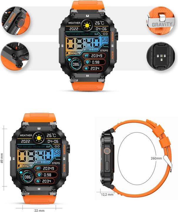 Produktbild Gravity SMARTWATCH MĘSKI GT6-3 - WYKONYWANIE POŁĄCZEŃ, MONITOR SNU (sg020c)