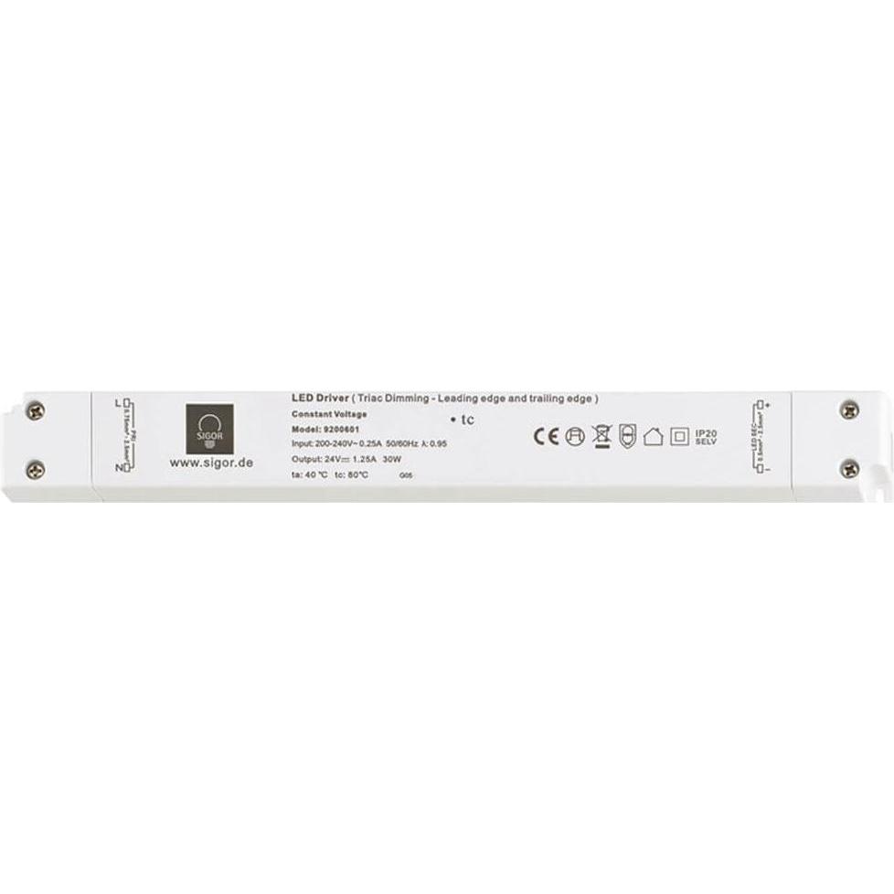 Sigor, Accessori per illuminazione, Alimentatore POWERLINE Triac slim 30W 24V 260x30x19mm 1,25A IP20