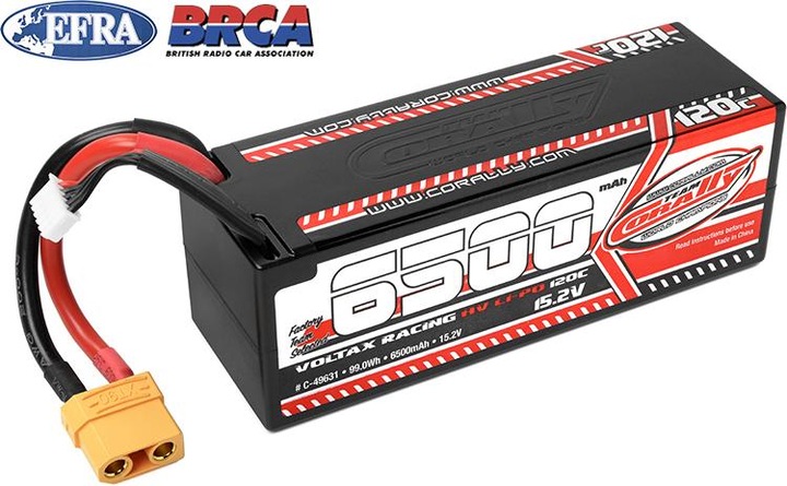 Actual product image Team Corally Voltax 120C LiPo HV Battery 6500 mAh 15.2V Stick 4S Hard Wire XT90