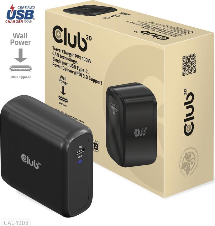 Club 3D Club3D chargeur de voyage 1xUSB type C, PD 100W retail (100 W, 1 portion)