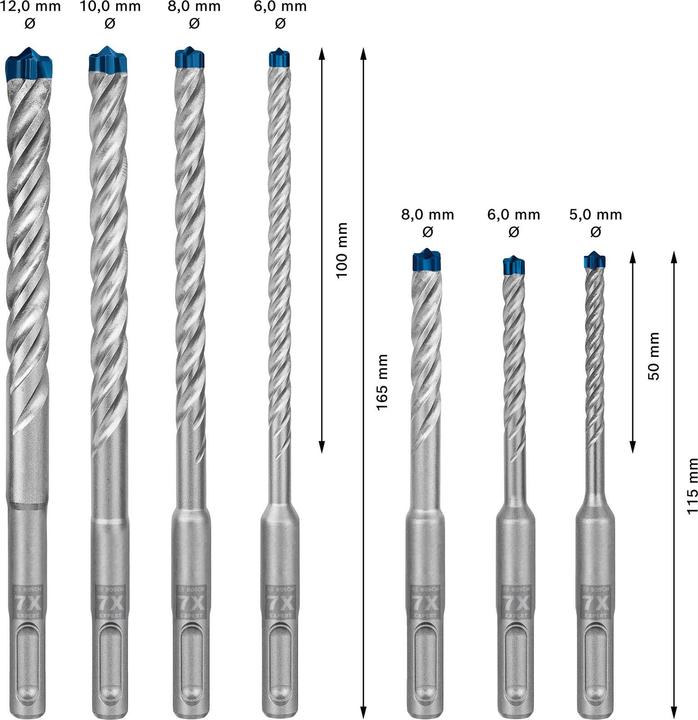 Actual product image Bosch Professional Zubehör EXPERT SDS plus-7X hammer drill bit set, 5/6/6/8/10/12 mm, 7 pcs. (5.0, 6.0, 8.0, 10.0, 12.0 mm)
