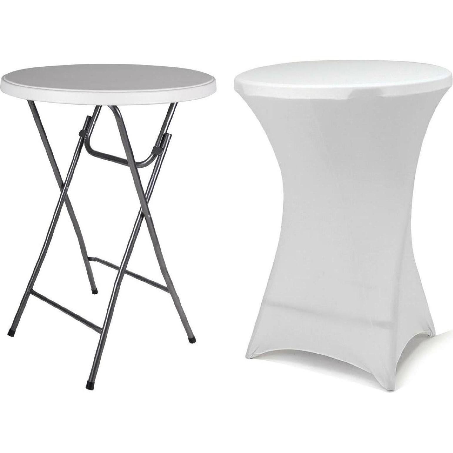 VCM, Gartentisch + Balkontisch, Partytisch Stehtisch klappbar mit Husse weiss Bistrotisch Bartisch 110 cm rund (80 cm)