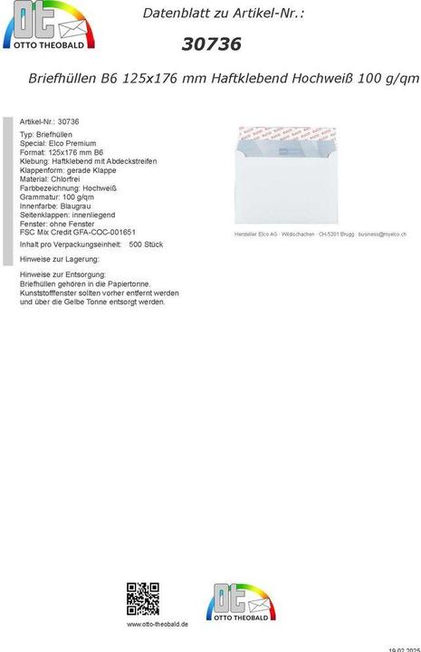 Produktbild Elco Briefumschläge Premium in Bürogrosspackung (B6, 500x)