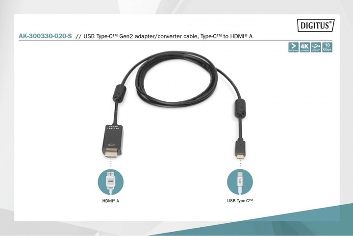 Productafbeelding Digitus USB Type C - HDMI (Type A) (2 m, HDMI)