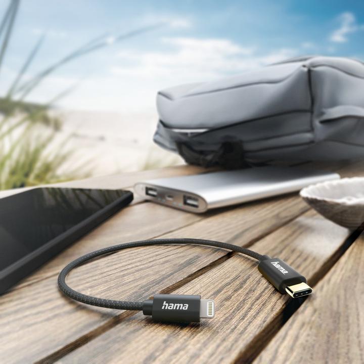 Image du produit Hama Câble USB, USB-C - Lightning, 0,2 m, noir (0.20 m, USB 2.0)