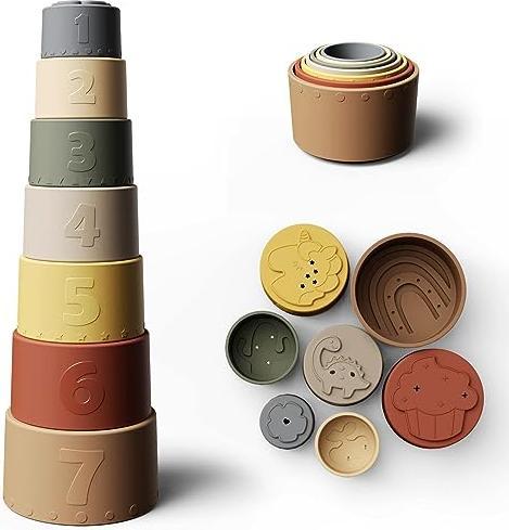 Actual product image Activity Board Baby Stacking Cup Toy, Fun Educational Stacking Cup Silicone Soft and Teething