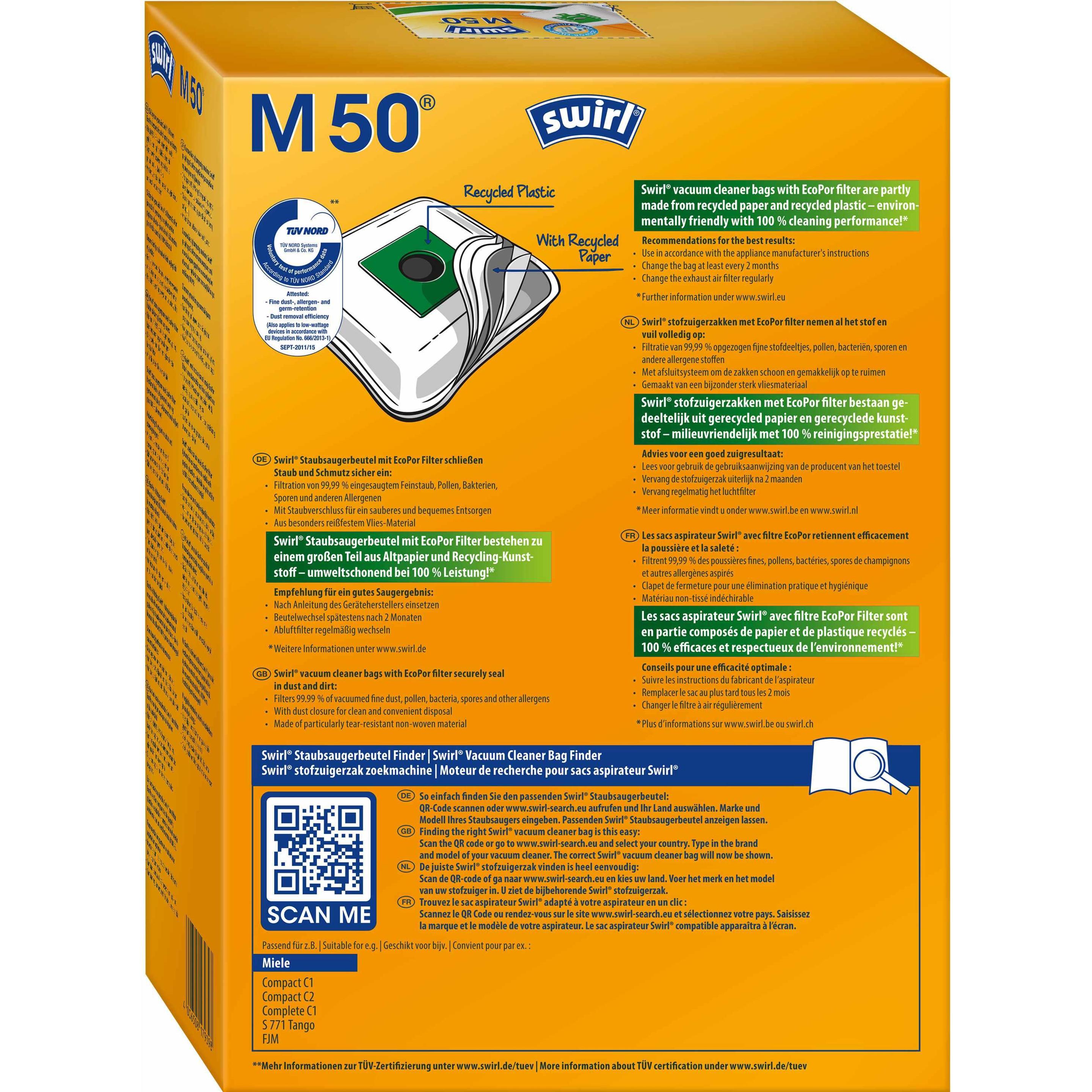 3x Swirl M 50 MicroPor Airspace, Staubsaugerbeutel