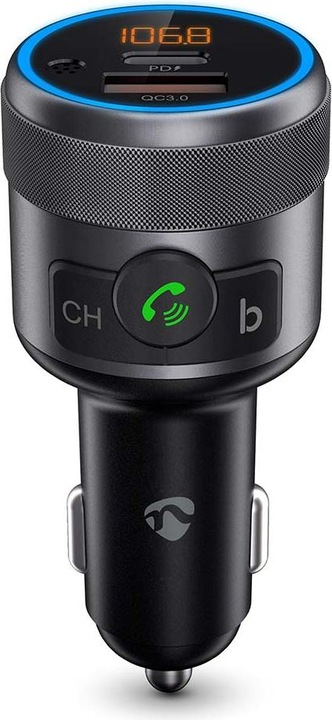 Actual product image Nedis Car Audio FM Transmitter - Fixed - Hands-free - 1" - Amber Screen - Bluetooth - PD 18 W/PD 2