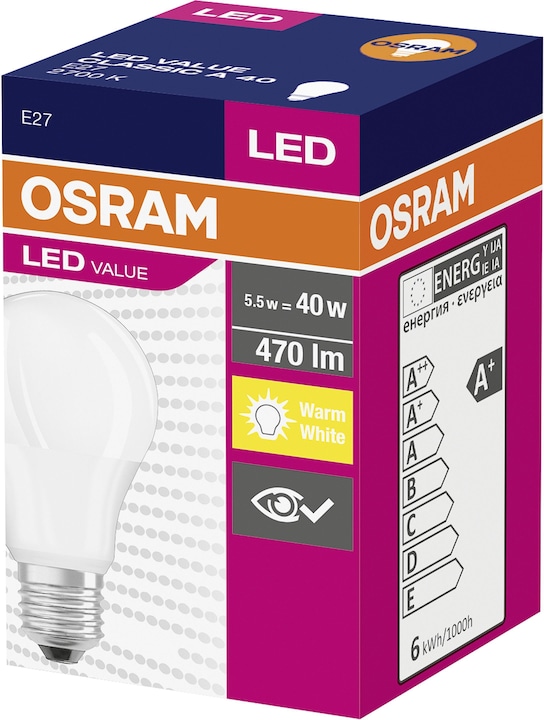 Produktbild Osram Led Value Classic A (E27, 5.50 W, 470 lm, 1 x, F)