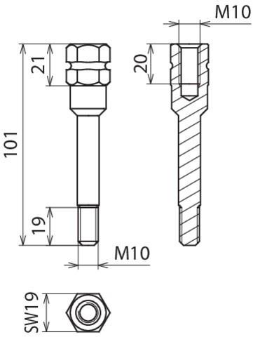 Actual product image Dehn AD EP TI M10 adapter for E+K cartridges partially insulated with M10 connection thread