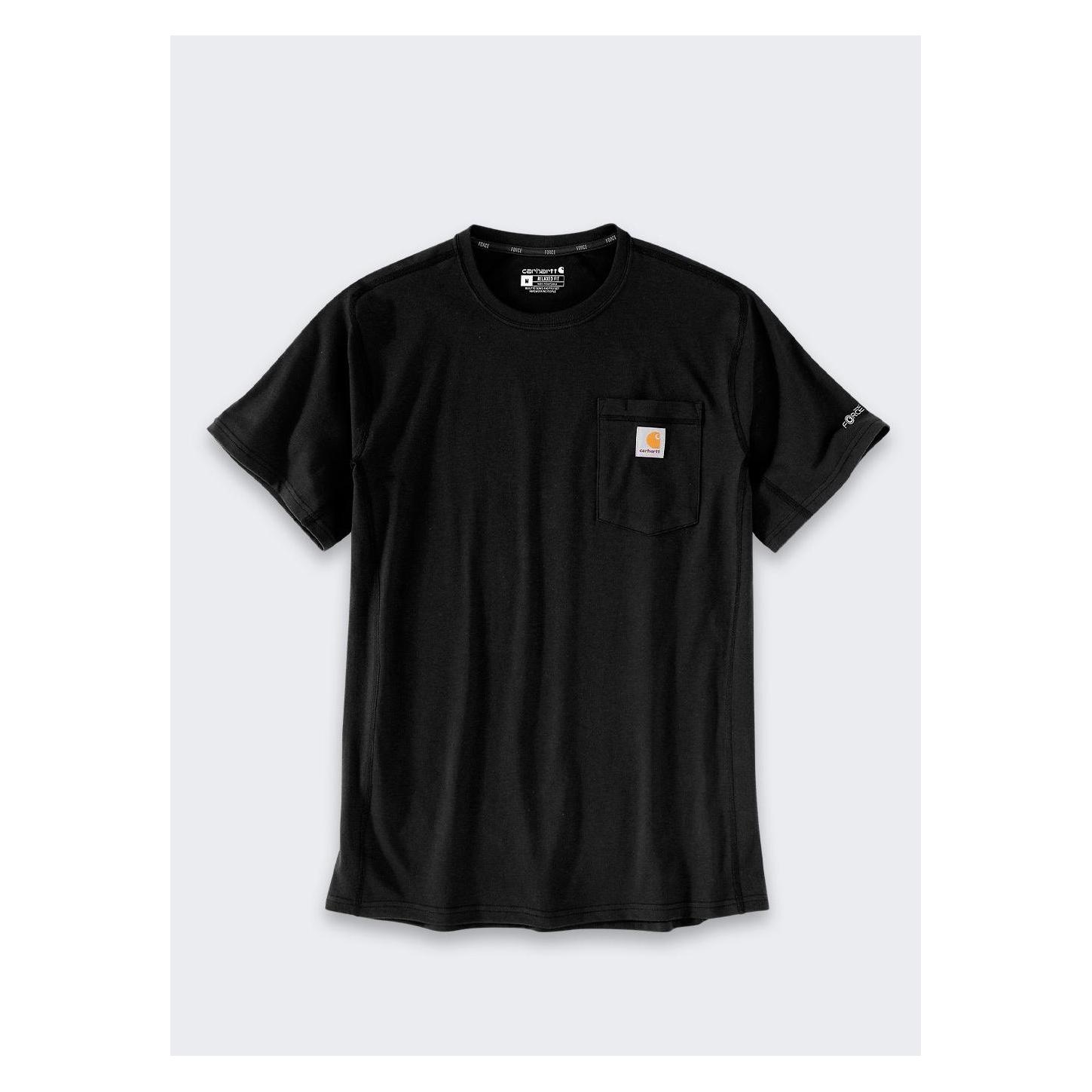 Carhartt, Mannen, T-shirts, Force T-Shirt Mit Mittlerer Tasche, Schwarz, Zwart, (S)