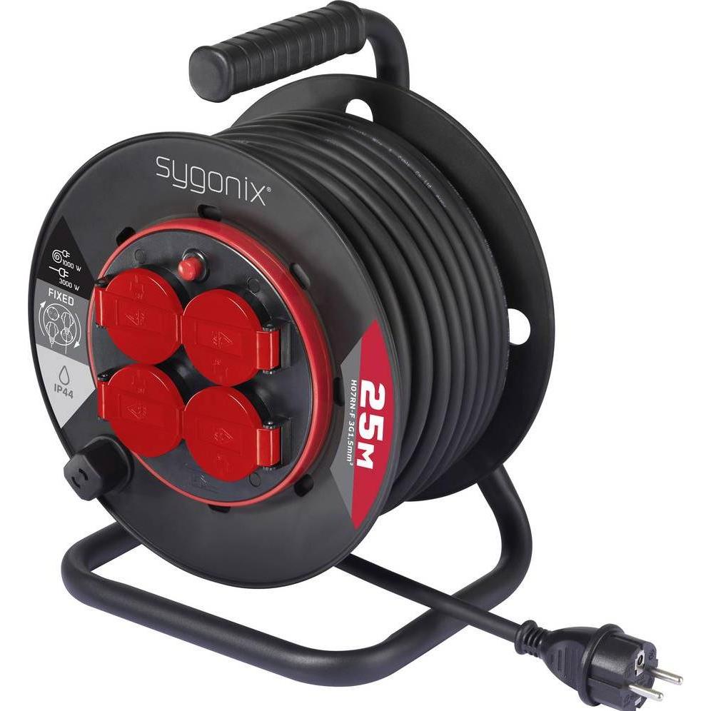 Sygonix, Avvolgicavi, SY-10236135 Kabeltrommel Schwarz Schutzkontakt-Stecker (25 m)
