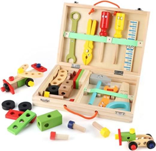 Actual product image Esmée Holz Kinder Werkzeug Koffer Handwerker Tool Zubehör Lern Spielset 36-tlg. Set