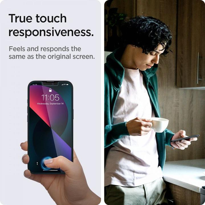 Produktbild Spigen TEMPERED GLASS GLAS.TR "EZ FIT" 2-PACK IPHONE 13 / 13 PRO PRIVACY (2 Stück, Apple iPhone 14, Apple iPhone 13, Apple iPhone 13 Pro, Apple iPhone 16e)