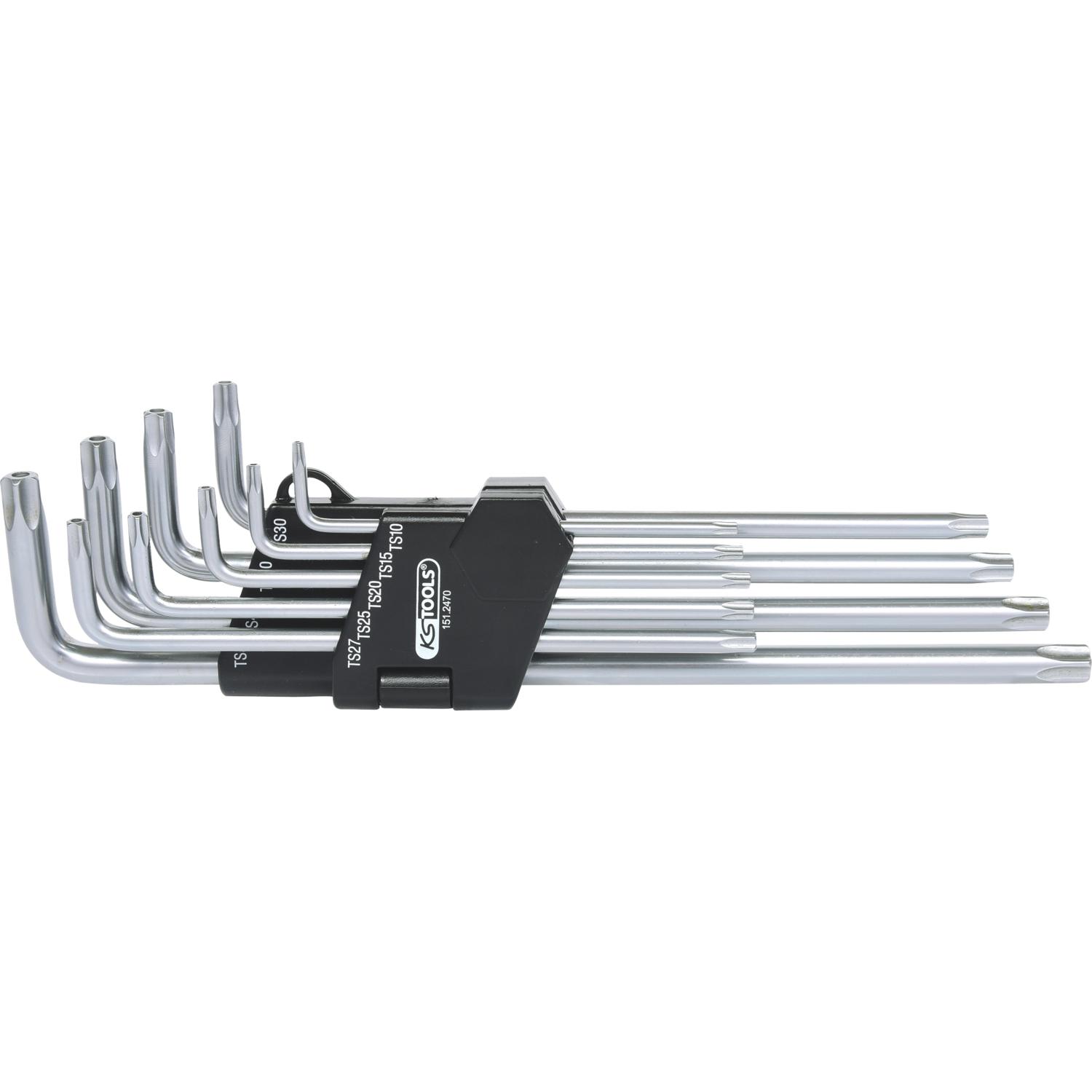 KS Tools, Sechskantschlüssel, Fünfstern-Winkelstiftschlüssel-Satz, Bohrung, lang, 9-tlg