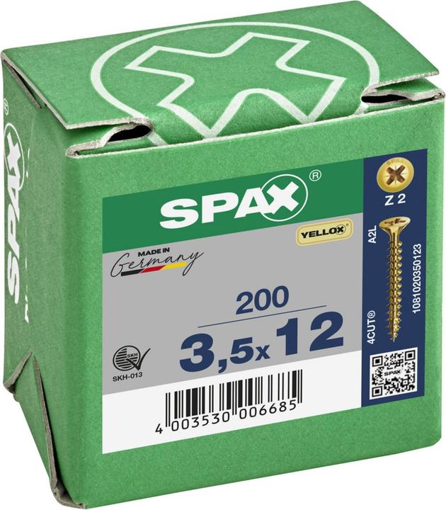Produktbild Spax Senkmultikopf Kreuzschlitz Z2 Vollgewinde Yellox (200 Schrauben pro Stück)