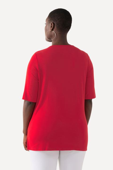 Image du produit Ulla Popken T-shirt doublé à l'avant, col V et manches courtes (58)