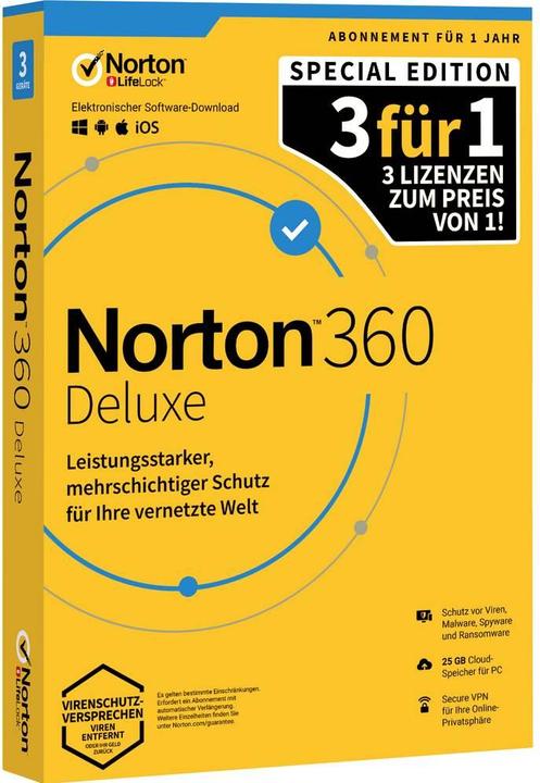 Norton 360 DELUXE 25GB GE 1 USER 3 DEVICE 12MO 3FOR1 PROMO