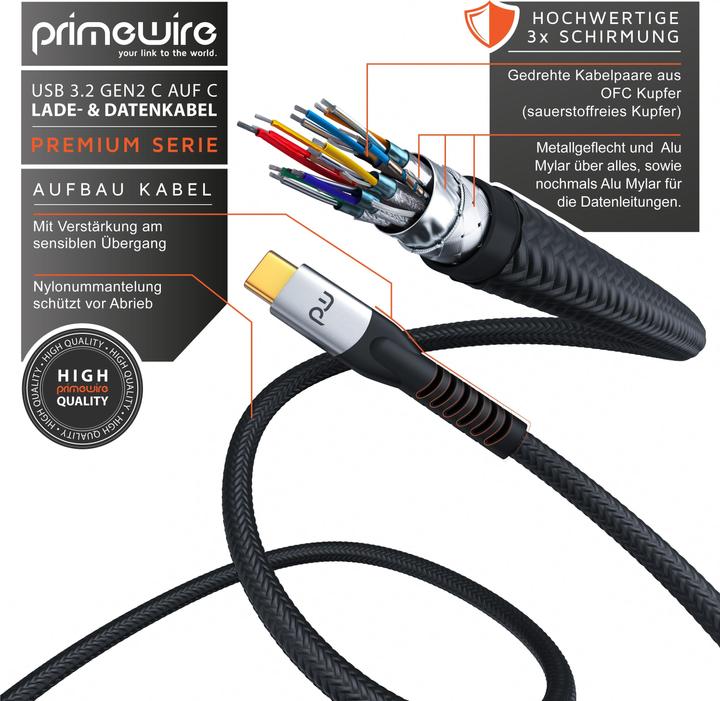 Image du produit Primewire USB C – USB C (1 m, USB 3.2 Gen 2, 100 W)
